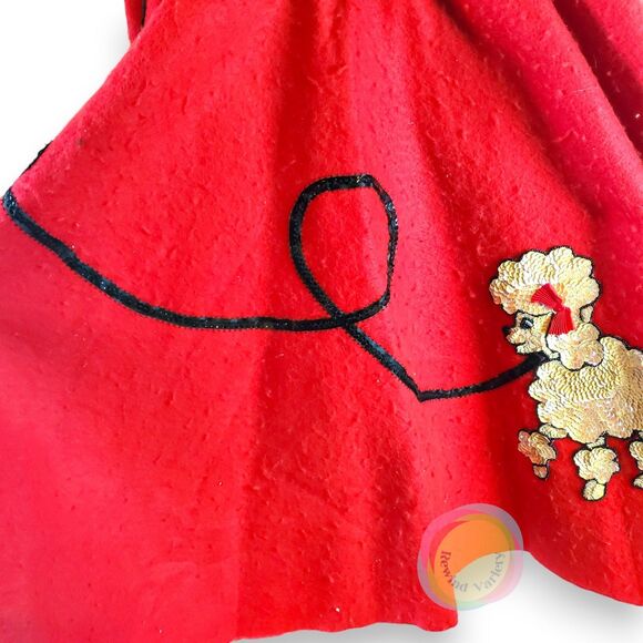 Red Felt Poodle Skirt Handmade 50s Sock Hop Costume Sequin Applique XS/S 25" W - Picture 5 of 14